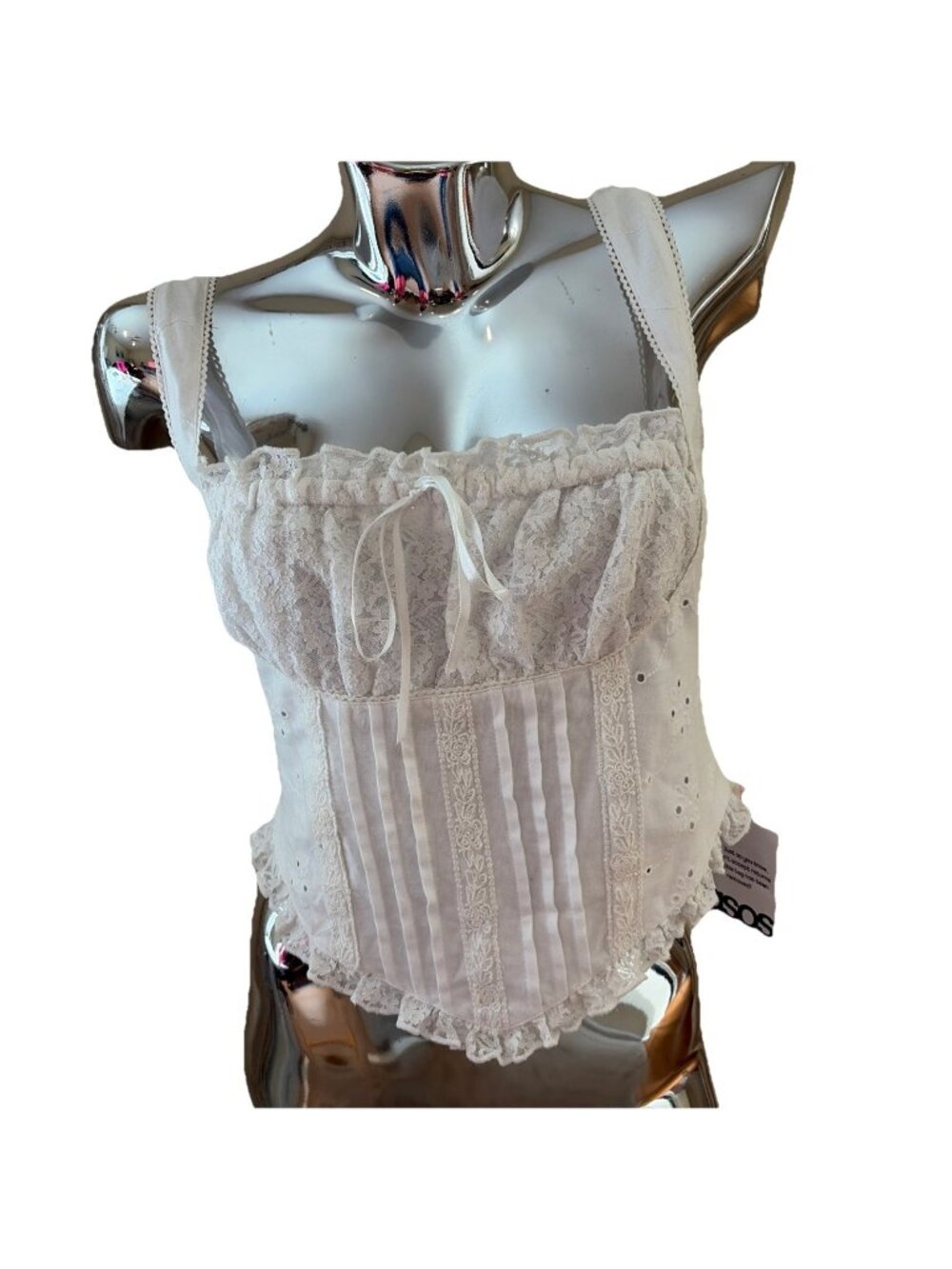 ASOS Eyelet Milkmaid Crop Top Size 6 White Lace Pleated Coquette Feminine NWT